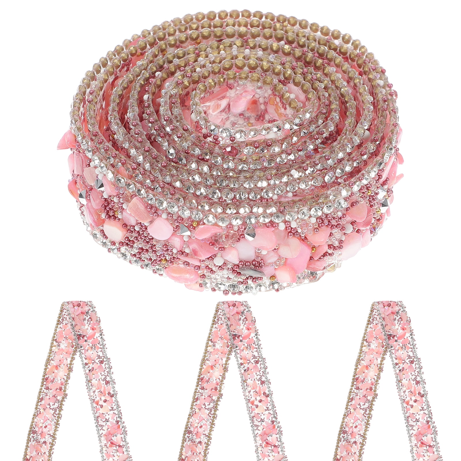 Pink Ribbon With Rhinestone Decor Ribbon Bling Gravel Rhinestone Strip Delicate Tailoring Pink ...