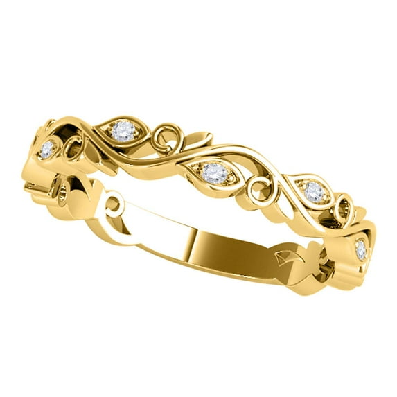 Diamond Delicate Engagement Wedding Band - Bridal Ring Set - 10K Yellow Gold