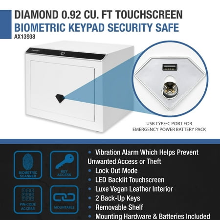 Barska - Diamond 0.92 Cu. ft Touchscreen Biometric Keypad Security Safe - White