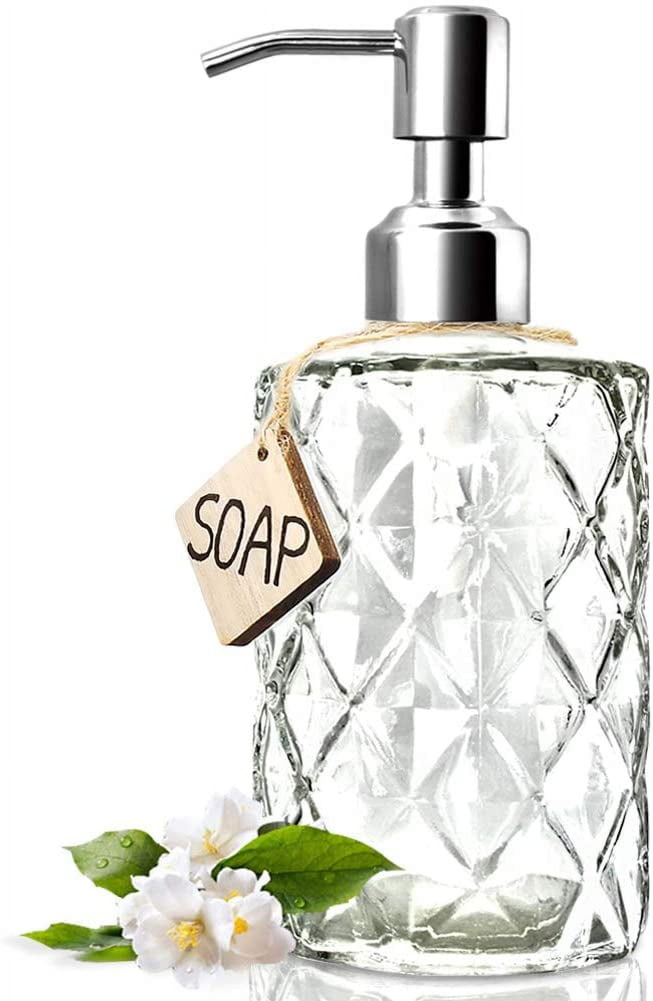 Clear Diamond Design Glass Soap Dispenser with Stainless Steel Pump