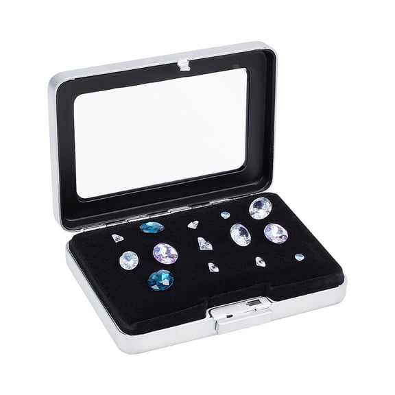 Diamond Display Boxes Gem Container Holder Gemstone Jewelry Box Show Case Storage Box Holder with Window and Velvet for Gems Coins Jewelry