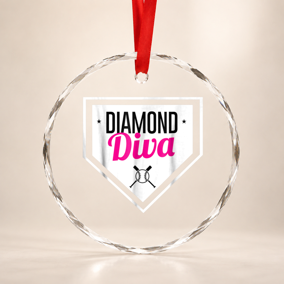 Diamond Diva Softball Sports Baseball Team Mvp Glass Ornament