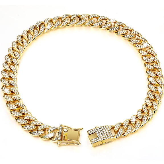 Diamond Dog Cuban Collar Metal Chain Walking Seat Belt Buckle Design Pet Cuban Collar Jewelry Accessories For Small Medium Large Dogs