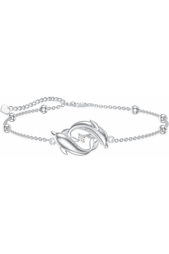 Diamond Dolphin Bracelet for Women 925 Sterling Silver Lab Grown Diamonds Jewelry Gifts for Mom Wife Girlfriend Daughter Sister Friend