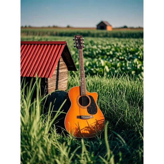 Diamond Dots Painting Guitar on Grassland Farm 5D Diamond Art DIY Kits Full Round Drill Beads Gem by Number Mosaic Arts and Crafts for Living Room Home Wall Decor 12x16 inch / 30x40cm