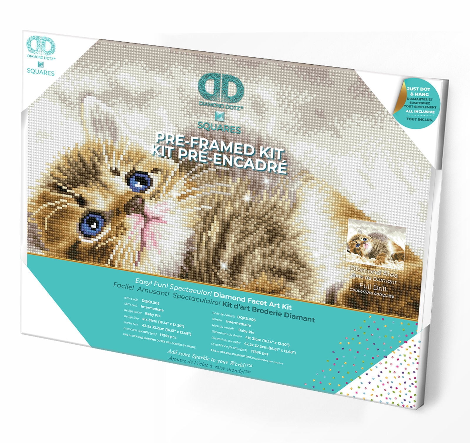 Diamond Dotz Baby Pie - Pre-Framed Kit Cat Diamond Painting Kits for Adults - Diamond Art Kits a Relaxing Creative Craft Kit with Dotz Gems 16"x12"