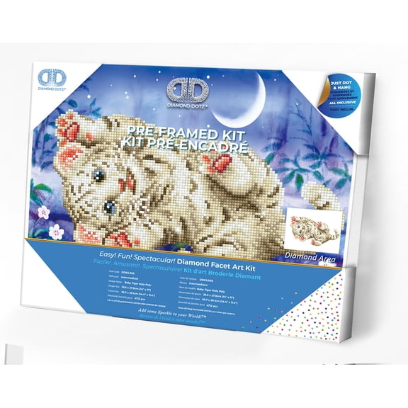 Diamond Dotz Baby Tiger Roly Poly with Frame Animal Diamond Painting Kits for Adults - Diamond Art Kits a Relaxing Creative Craft Kit with Dotz Gems 14"x11"