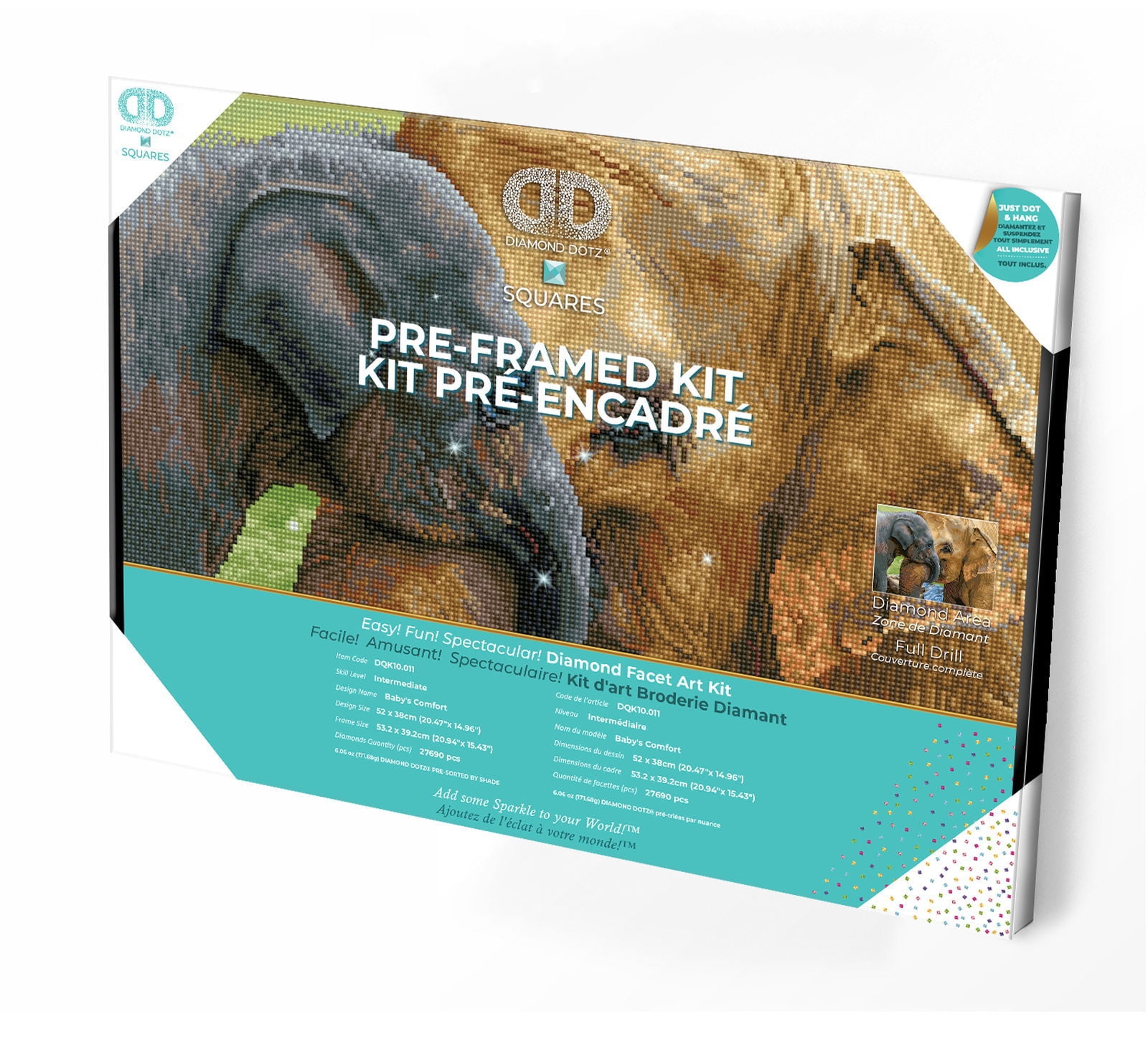 Diamond Dotz Baby's Comfort - Pre-Framed Kit Elephant Diamond Painting Kits for Adults - Diamond Art Kits a Relaxing Creative Craft Kit with Dotz Gems 20"x15"