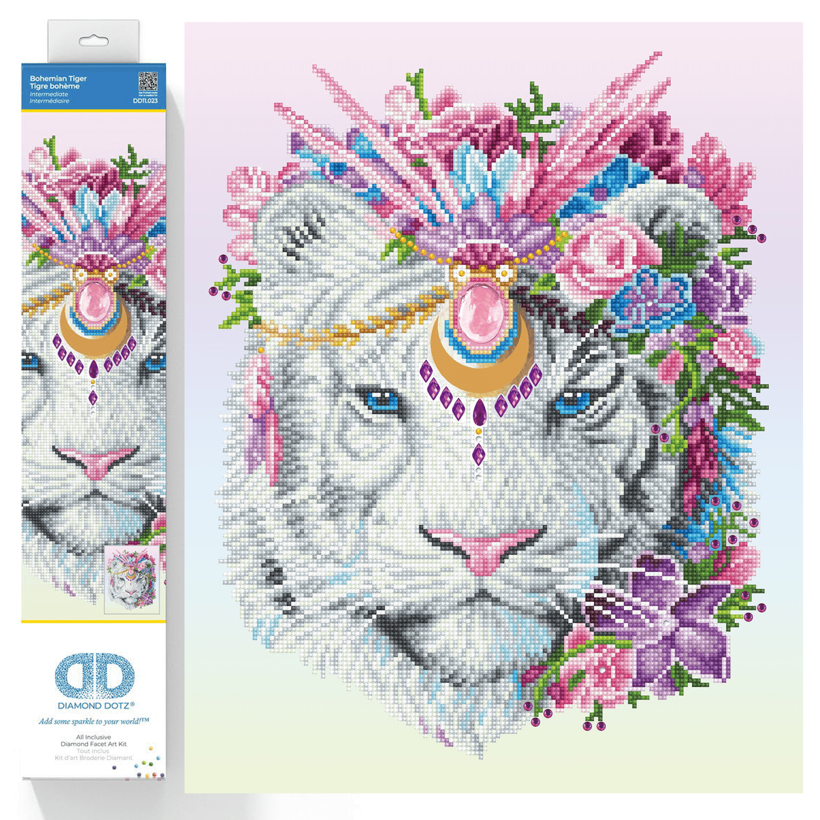 Diamond Dotz Bohemian Tiger Diamond Painting Kits for Adults - Diamond Art Kits a Relaxing Creative Craft Kit with Dotz Gems 20.1x16.1