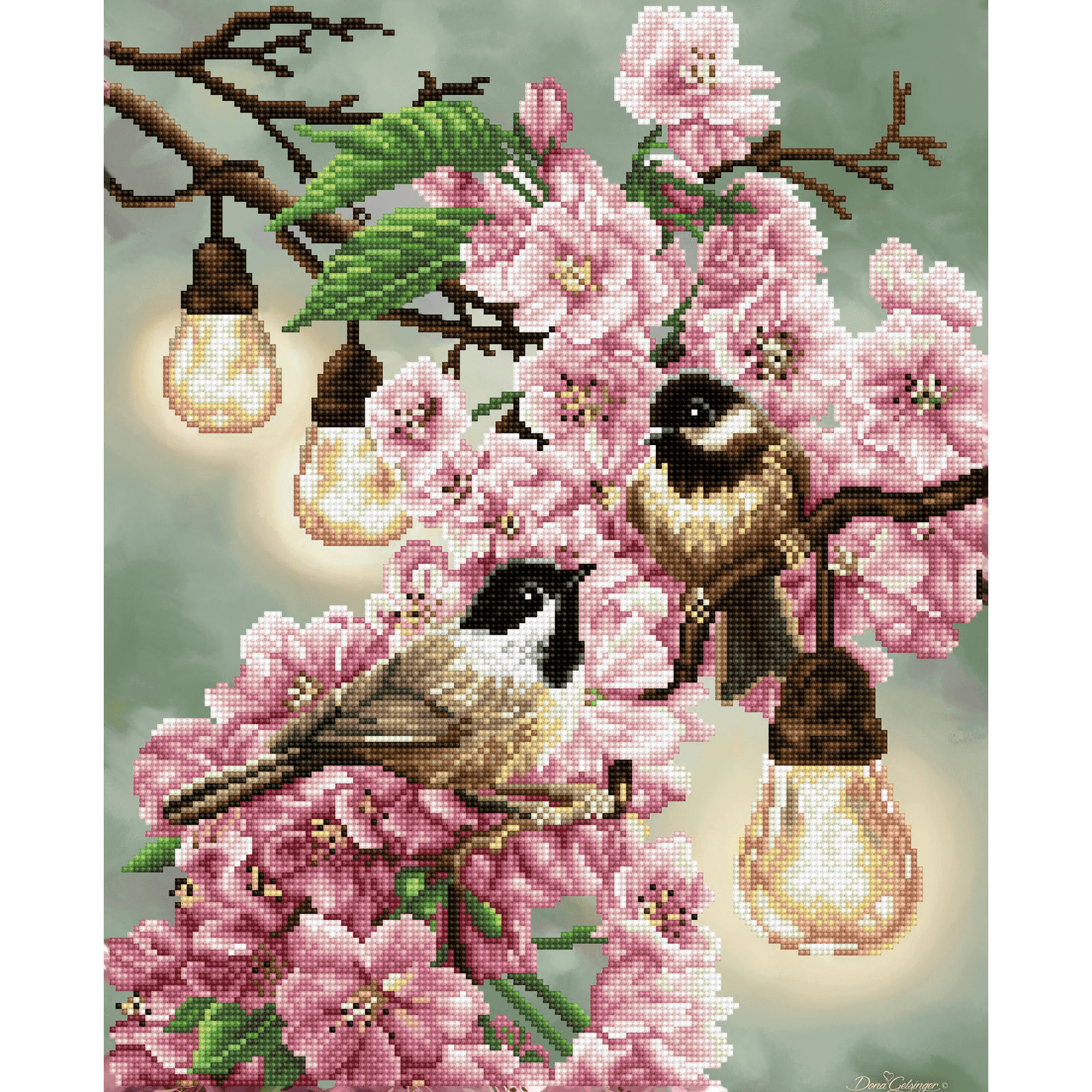 Diamond Dotz Cherry Blossoms & Chickadees Diamond Painting Kit - 20.1 x 16.5