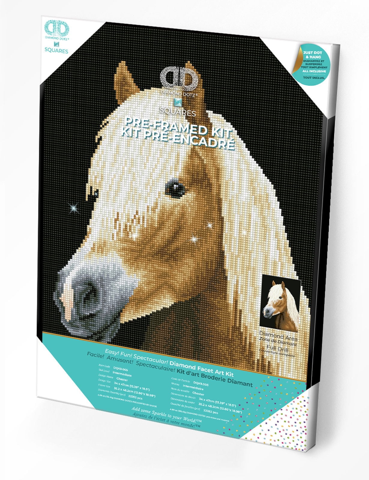 Diamond Dotz Chester - Pre-Framed Kit Horse Diamond Painting Kits for Adults - Diamond Art Kits a Relaxing Creative Craft Kit with Dotz Gems 13"x18.5"