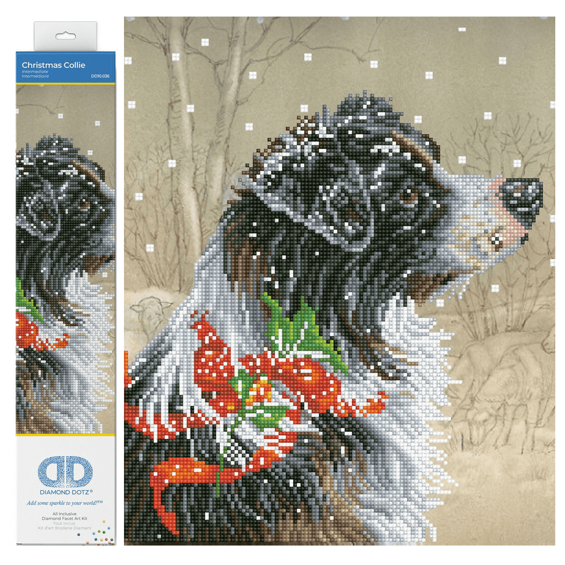 Diamond Dotz Christmas Collie Diamond Painting Kits for Adults - Diamond Art Kits a Relaxing Creative Craft Kit with Dotz Gems 19x16