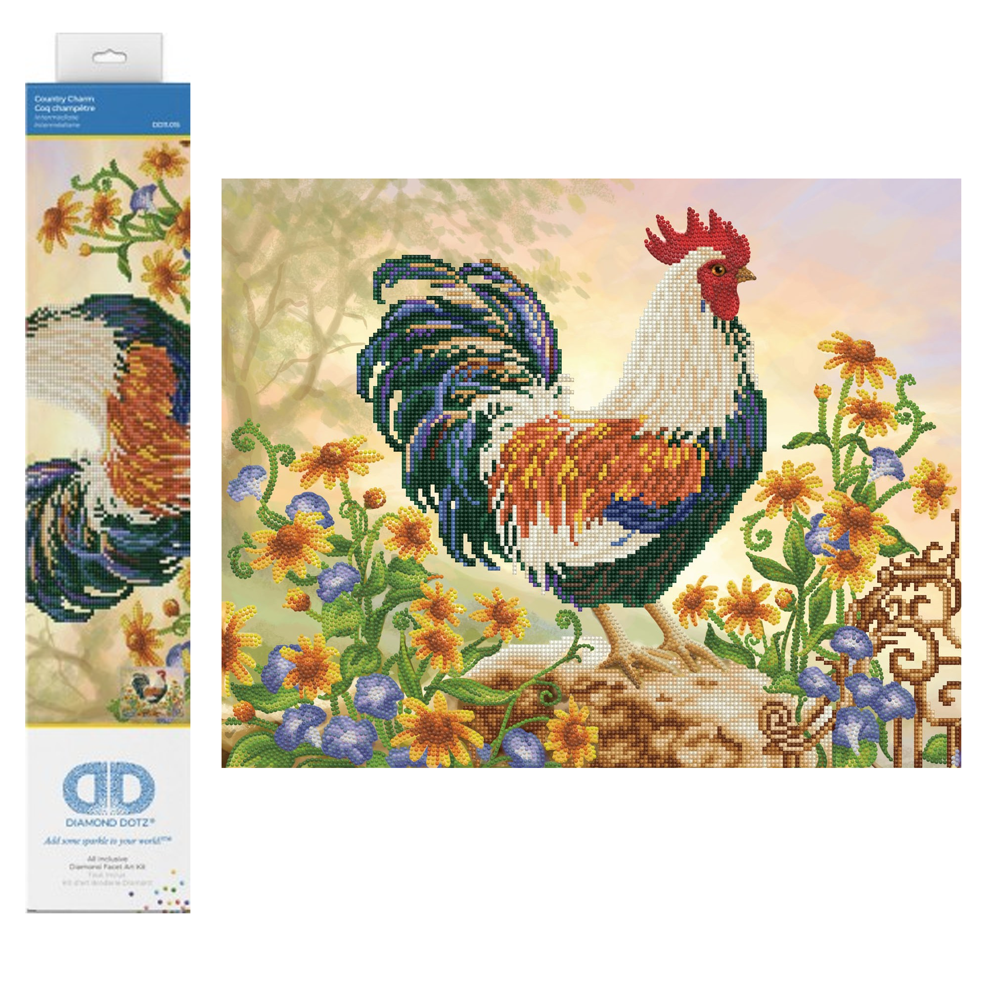 Diamond Dotz Country Charm Rooster Diamond Painting Kits for Adults - Diamond Art Kits a Relaxing Creative Craft Kit with Dotz Gems 16.1"x20.1"