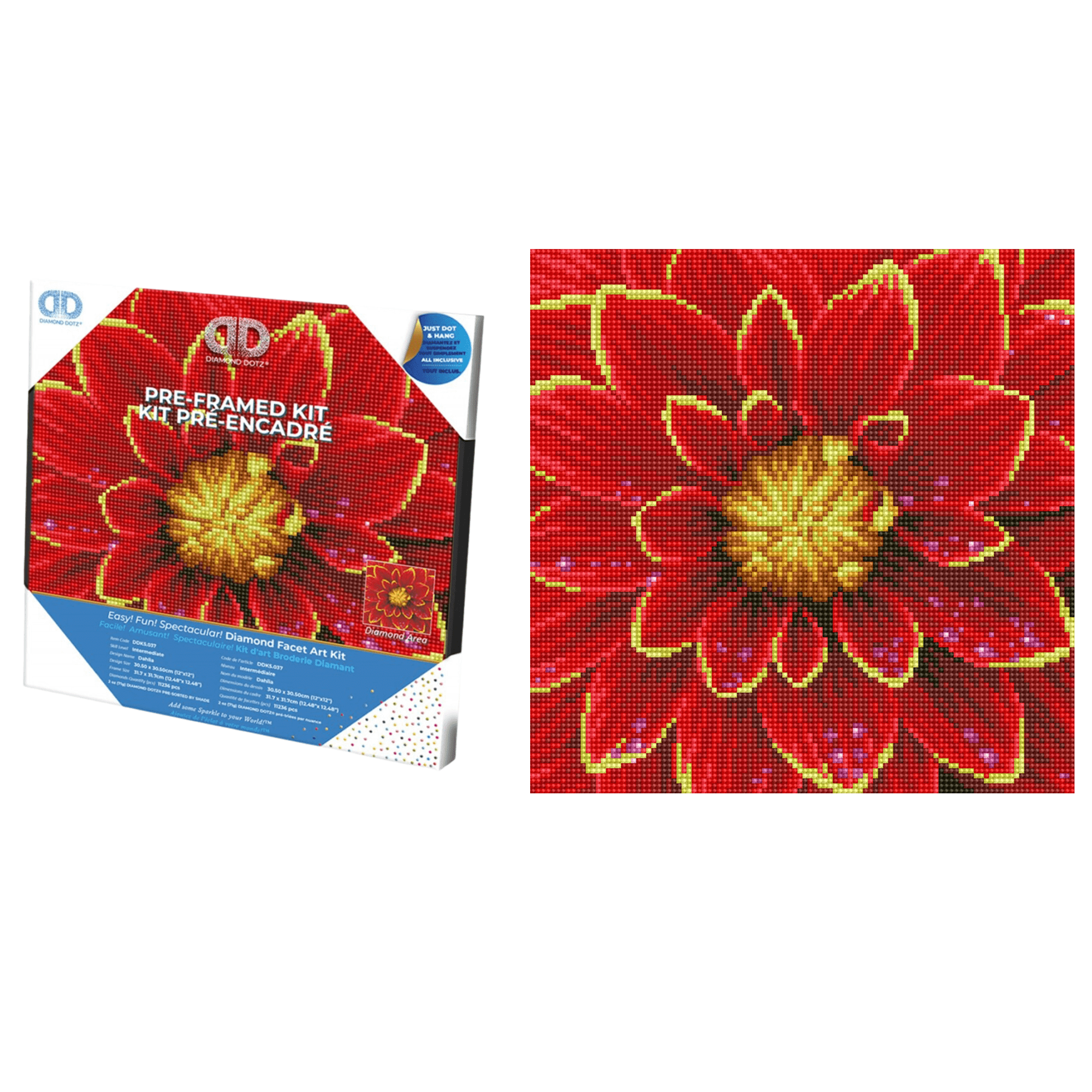 Diamond Dotz Dahlia with Frame Flower Diamond Painting Kits for Adults - Diamond Art Kits a Relaxing Creative Craft Kit with Dotz Gems 12"x12"