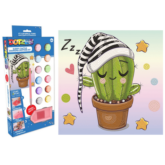 Diamond Dotz Dotzies Sleepy Cactus Plant Diamond Painting Kits for Kids - Diamond Art Kits a Relaxing Creative Craft Kit with Dotz Gems 9.1"x9.1"