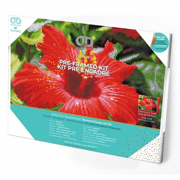 Diamond Dotz Hibiscus in bloom - Pre-Framed Kit Flower Diamond Painting Kits for Adults - Diamond Art Kits a Relaxing Creative Craft Kit with Dotz Gems 12.2"x16.1"
