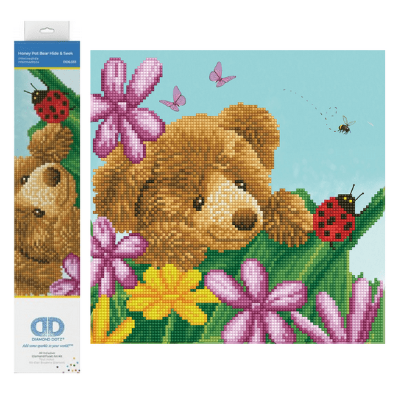 Diamond Dotz Honey Pot Bear Hide & Seek Animal Diamond Painting Kits for Adults - Diamond Art Kits a Relaxing Creative Craft Kit with Dotz Gems 12"x12"