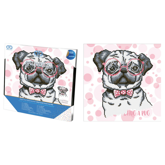 Diamond Dotz Hug A Pug with Frame Dog Diamond Painting Kits for Adults - Diamond Art Kits a Relaxing Creative Craft Kit with Dotz Gems 13.7"x13.7"