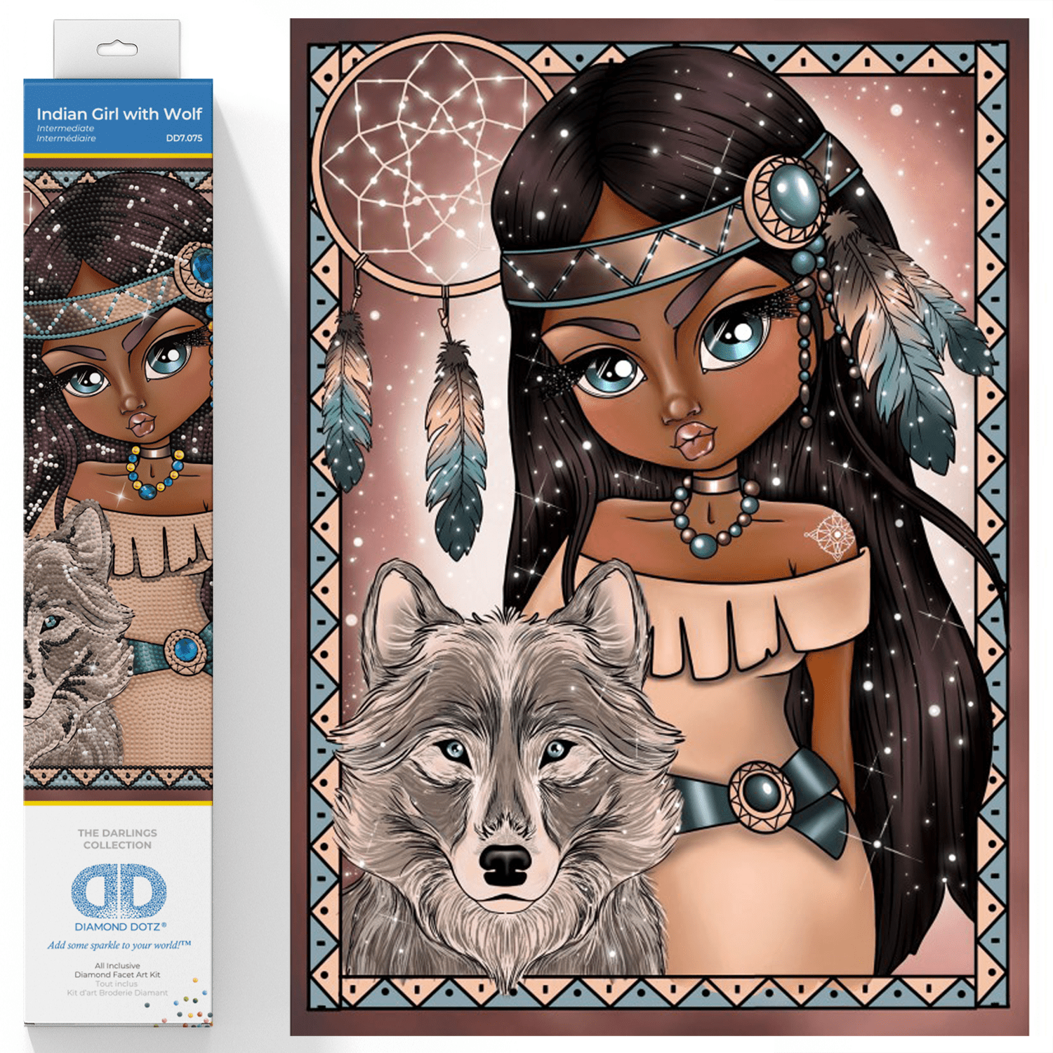 Diamond Dotz Indian Girl with Wolf Diamond Painting Kits for Adults - Diamond Art Kits a Relaxing Creative Craft Kit with Dotz Gems 15.8x11.8