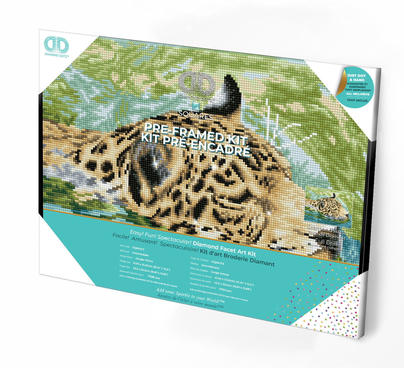 Diamond Dotz Jungle Prince - Pre-Framed Kit Jaguar Diamond Painting Kits for Adults - Diamond Art Kits a Relaxing Creative Craft Kit with Dotz Gems 12.2"x16.1"