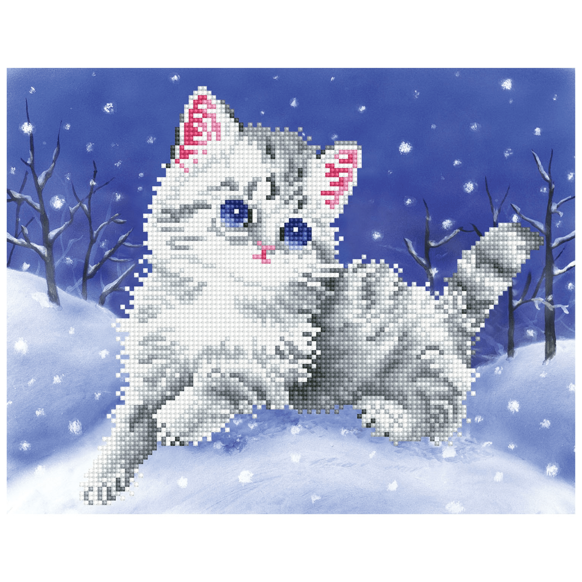 Diamond Dotz Kitten in the Snow with Frame Cat Diamond Painting Kits for Adults - Diamond Art Kits a Relaxing Creative Craft Kit with Dotz Gems 14"x11"