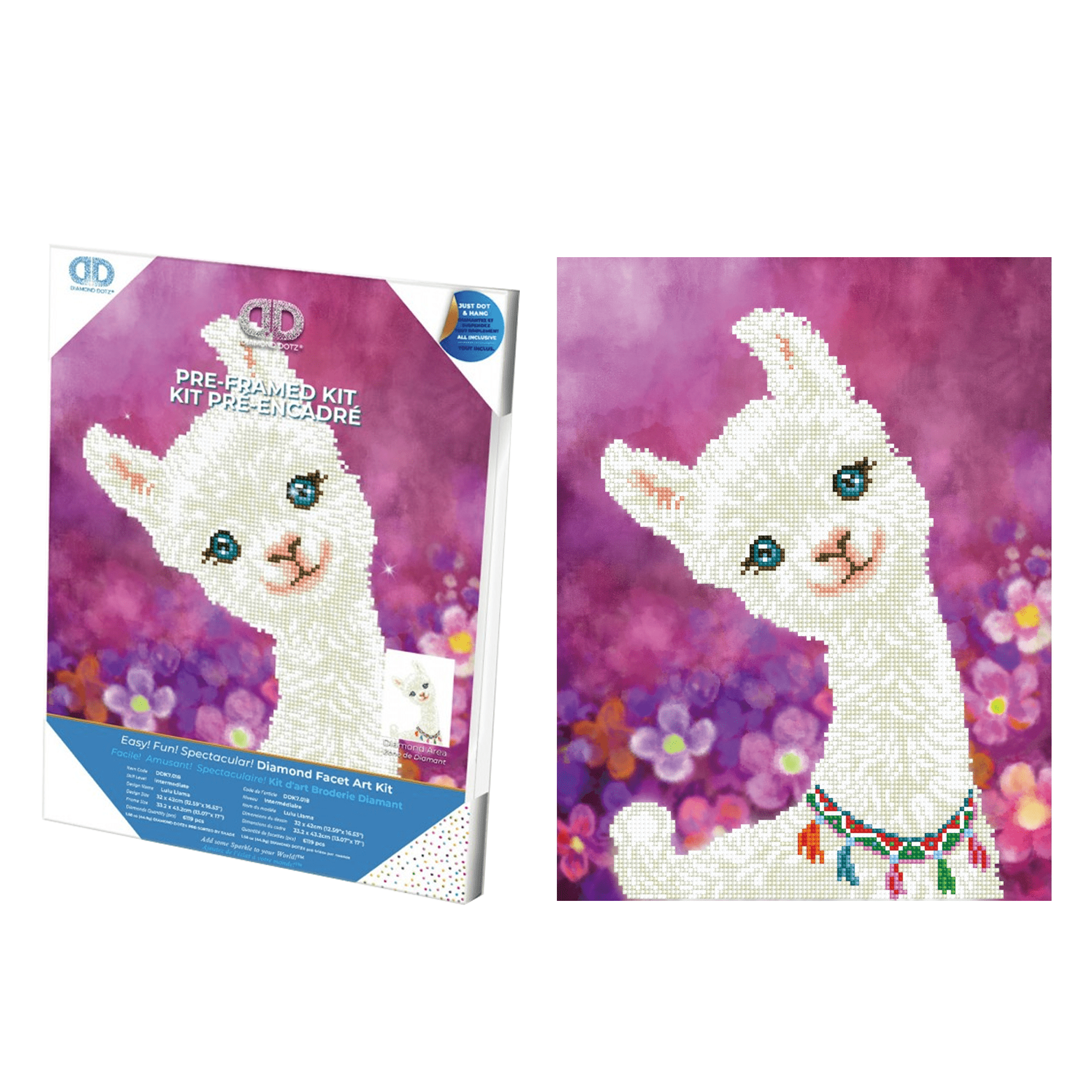 Diamond Dotz Lulu Llama with Frame Animal  Diamond Painting Kits for Adults - Diamond Art Kits a Relaxing Creative Craft Kit with Dotz Gems 12.6"x16.5"