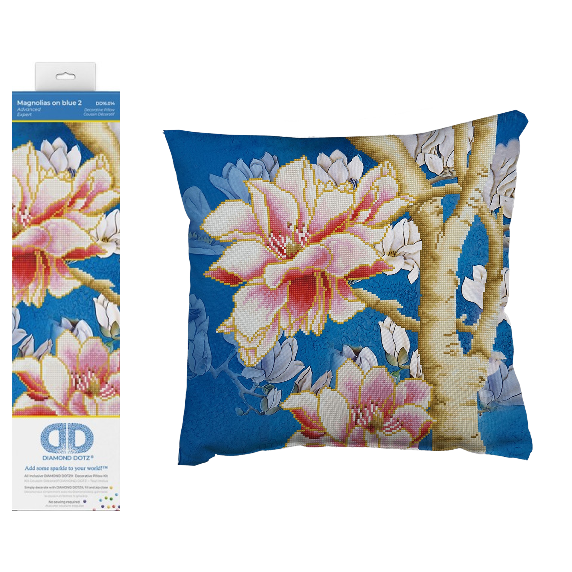 Diamond Dotz Magnolias on Blue 2Floral Diamond Painting Kits for Adults - Diamond Art Kits a Relaxing Creative Craft Kit with Dotz Gems 17.7"x17.7"