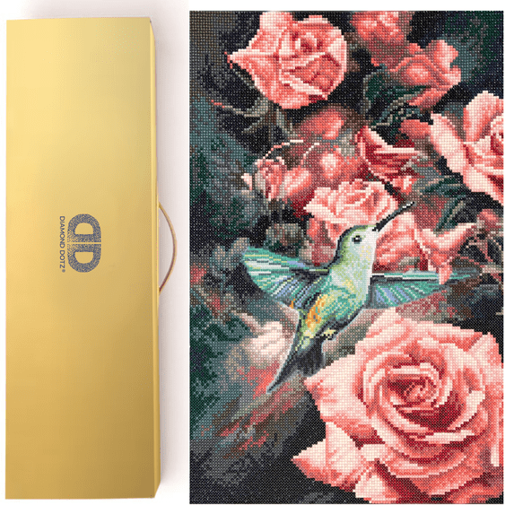 Diamond Dotz Masterclass Kits - Roses & Hummingbird, Full Drill, Round Dotz, Large Diamond Painting, Diamond Art Kits For Adults Large SizeHummingbird Diamond Art, , 16"x20"