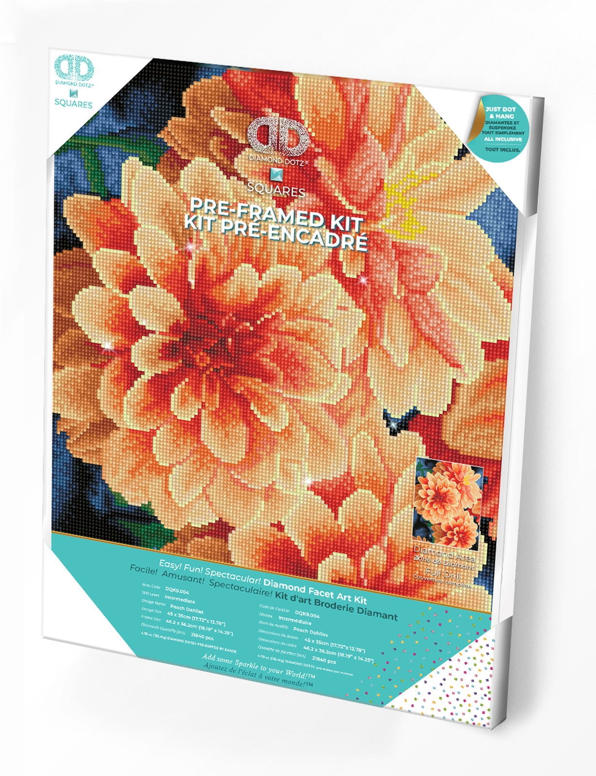 Diamond Dotz Peach Dahlias - Pre-Framed Kit Flower Diamond Painting Kits for Adults - Diamond Art Kits a Relaxing Creative Craft Kit with Dotz Gems 13.7"x17.7"