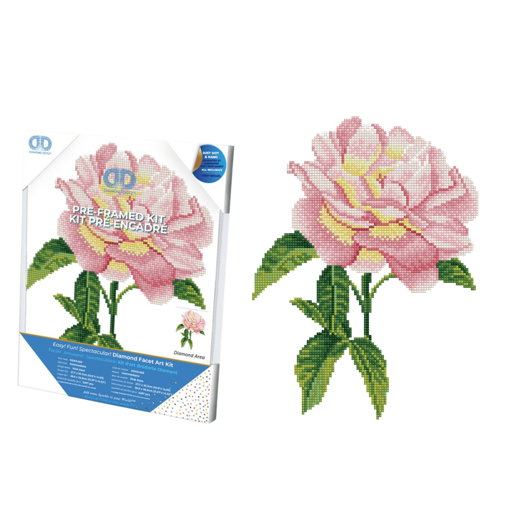 Diamond Dotz Pink Rose with Frame Flower Diamond Painting Kits for Adults - Diamond Art Kits a Relaxing Creative Craft Kit with Dotz Gems 14"x10.9"