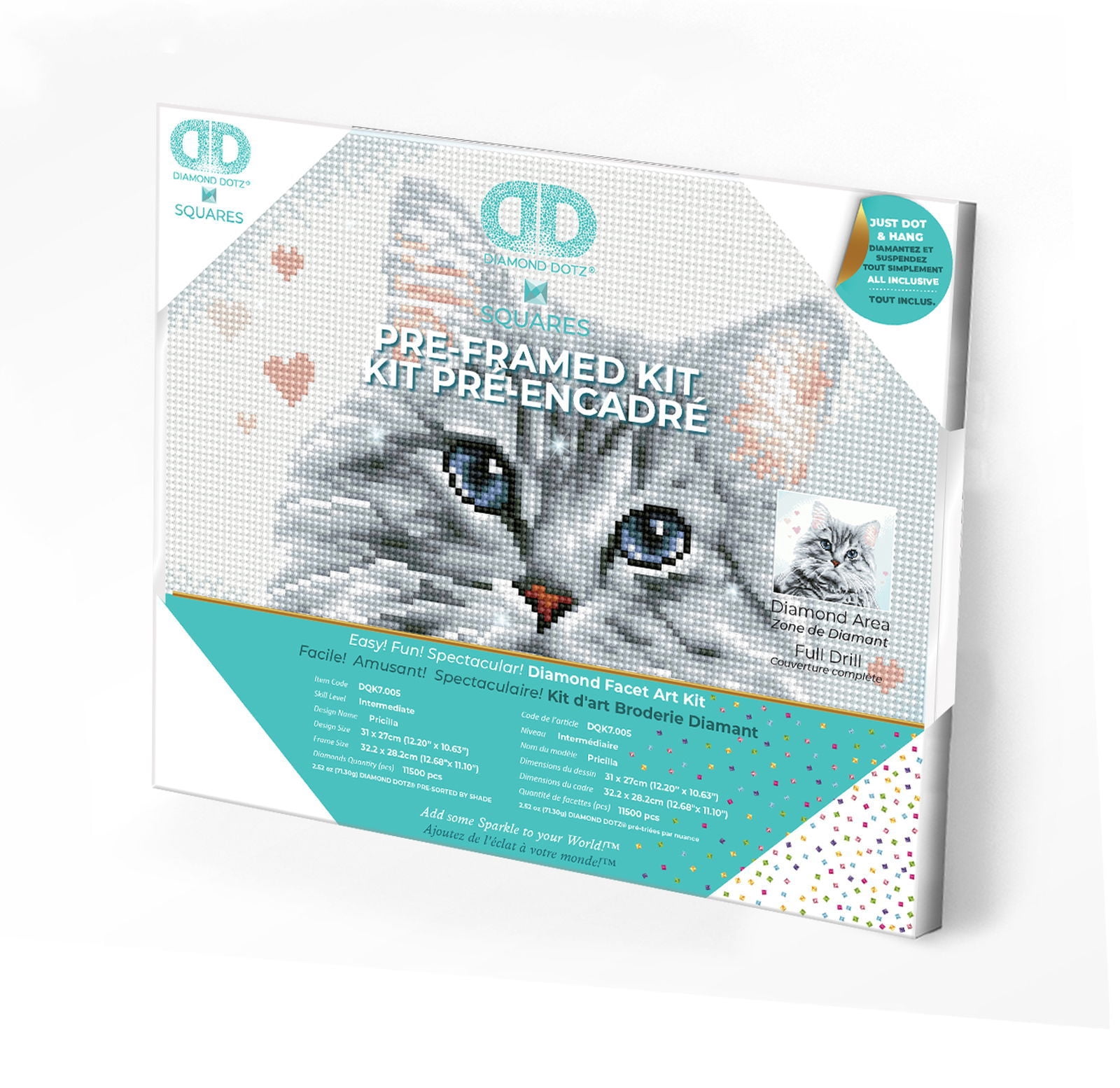Diamond Dotz Pricilla - Pre-Framed Kit Cat Diamond Painting Kits for Adults - Diamond Art Kits a Relaxing Creative Craft Kit with Dotz Gems 12"x10.5"