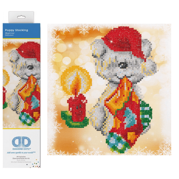 Diamond Dotz Puppy Stocking Christmas Diamond Painting Kits for Adults - Diamond Art Kits a Relaxing Creative Craft Kit with Dotz Gems 9.5"x9.9"