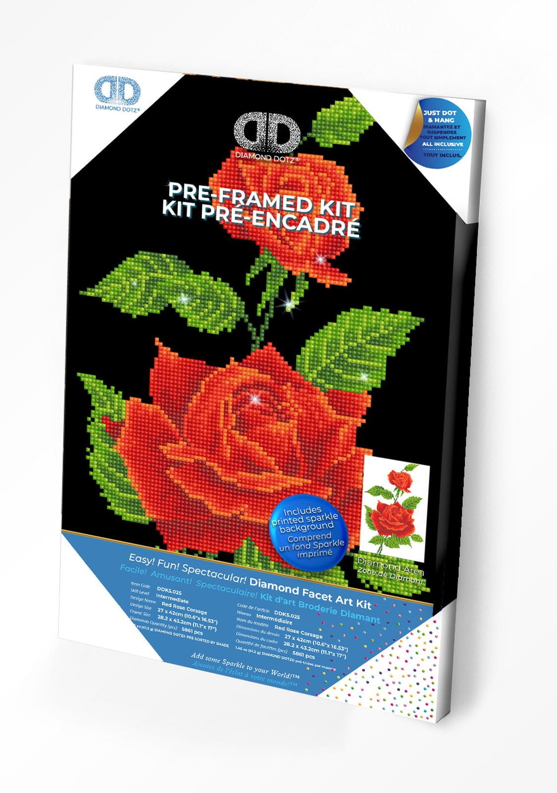 Diamond Dotz Red Rose Corsage with Frame Flower Diamond Painting Kits for Adults - Diamond Art Kits a Relaxing Creative Craft Kit with Dotz Gems 10.6"x16.5"