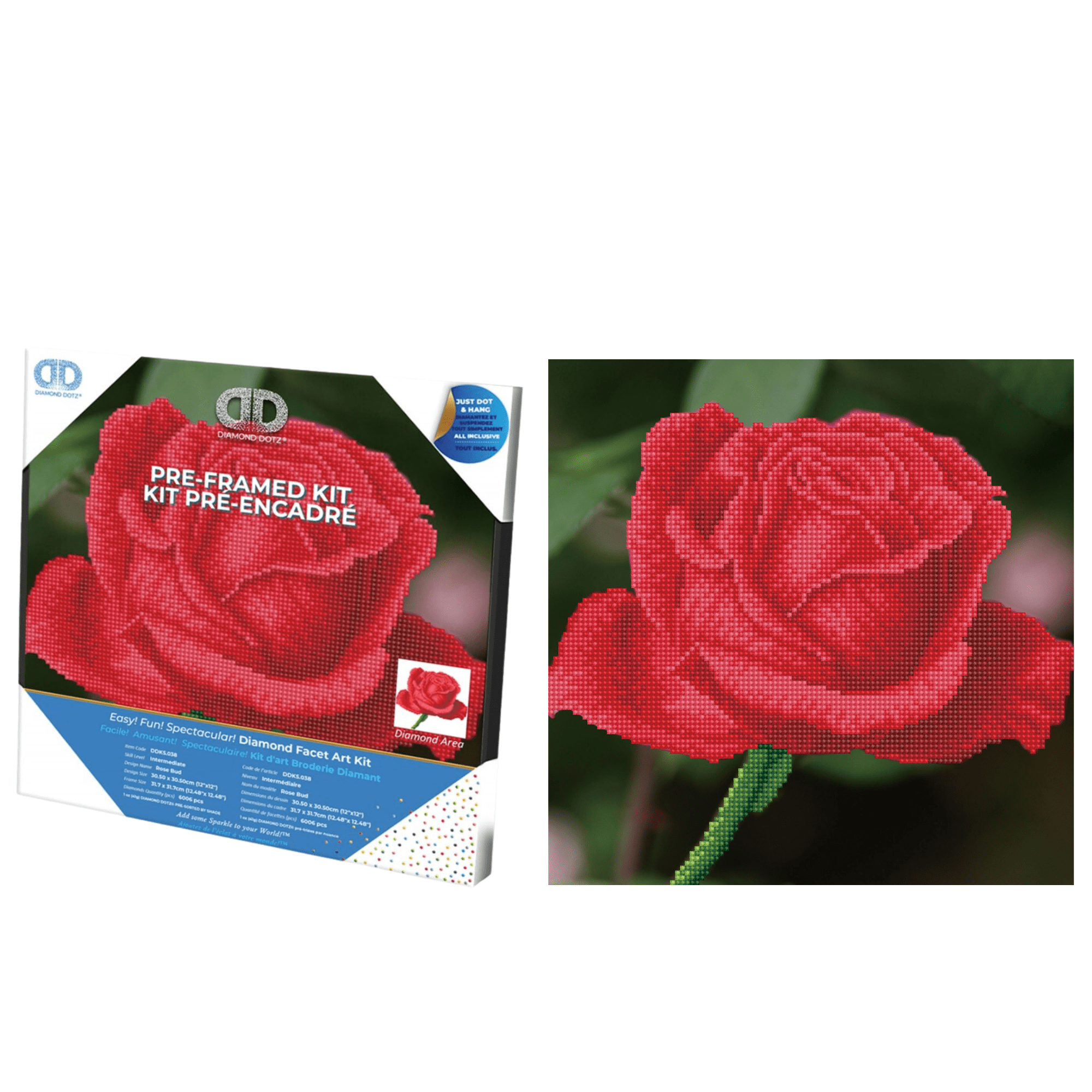 Diamond Dotz Rose-Bud with Frame Flower Diamond Painting Kits for Adults - Diamond Art Kits a Relaxing Creative Craft Kit with Dotz Gems 12"x12"