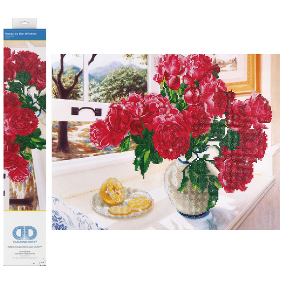 Diamond Dotz Roses by the Window Floral Diamond Painting Kits for Adults - Diamond Art Kits a Relaxing Creative Craft Kit with Dotz Gems 19.3"x22.4"