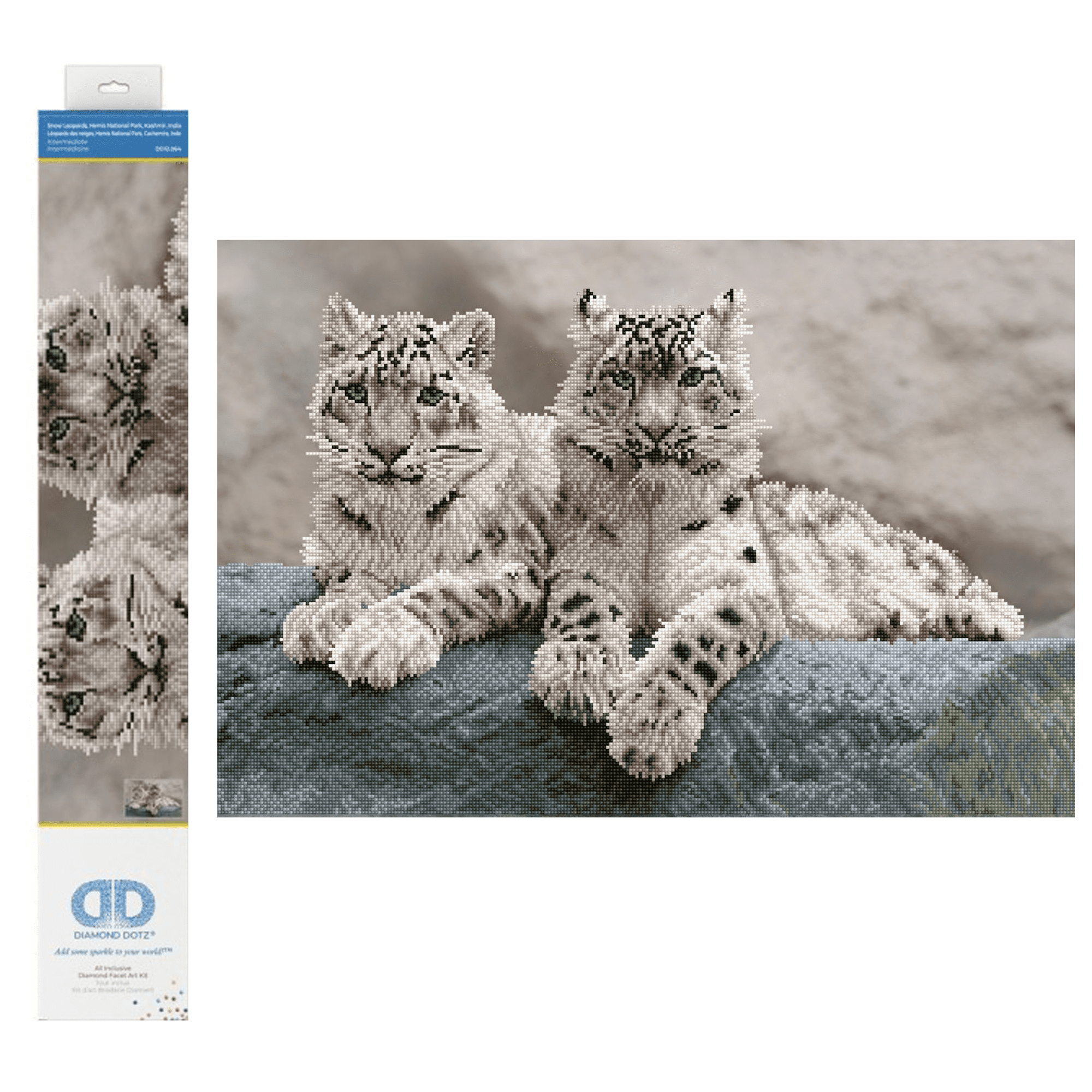 Diamond Dotz Snow Leopards Hemis National Park Kashmir India  Diamond Painting Kits for Adults - Diamond Art Kits a Relaxing Creative Craft Kit with Dotz Gems 19.7"x29.5"