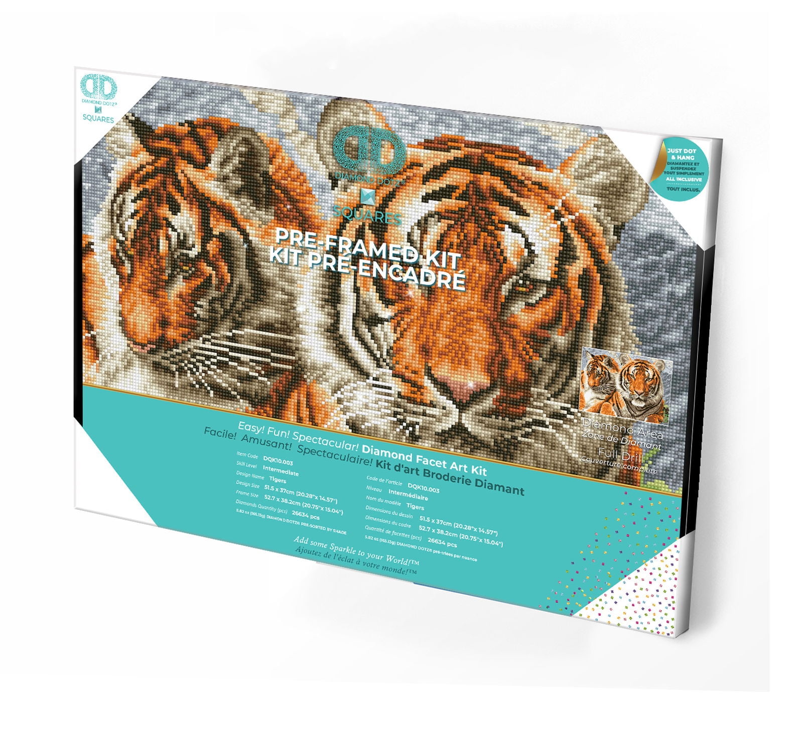 Diamond Dotz Tigers  - Pre-Framed Kit Animal Diamond Painting Kits for Adults - Diamond Art Kits a Relaxing Creative Craft Kit with Dotz Gems 20"x14.5"