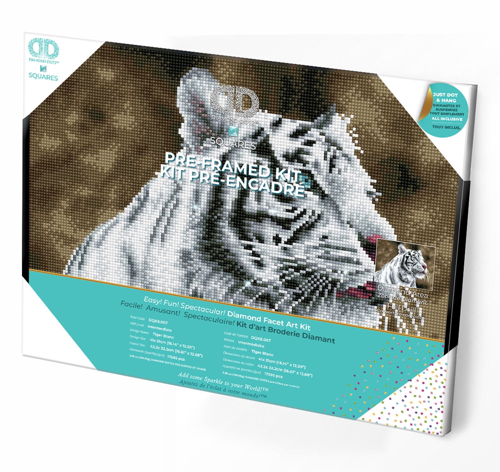 Diamond Dotz Tigre Blanc - Pre-Framed Kit Animal Diamond Painting Kits for Adults - Diamond Art Kits a Relaxing Creative Craft Kit with Dotz Gems 12.2"x16.1"