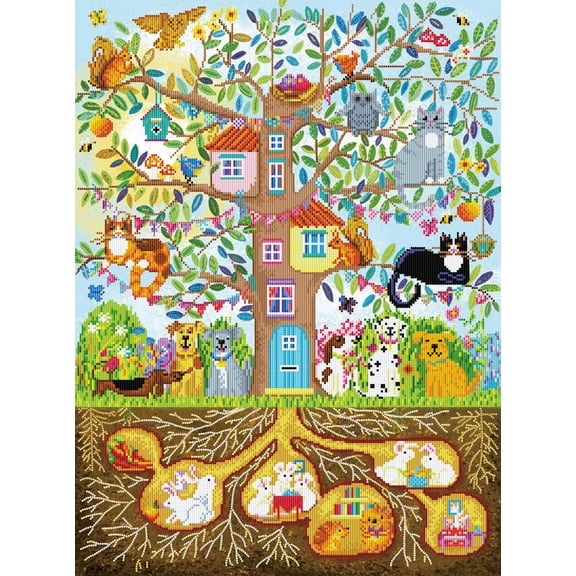 Diamond Dotz Tree House Family Diamond Painting Kits for Adults - Abstract Diamond Art Kits a Relaxing Creative Craft Kit with Dotz Gems 30x22