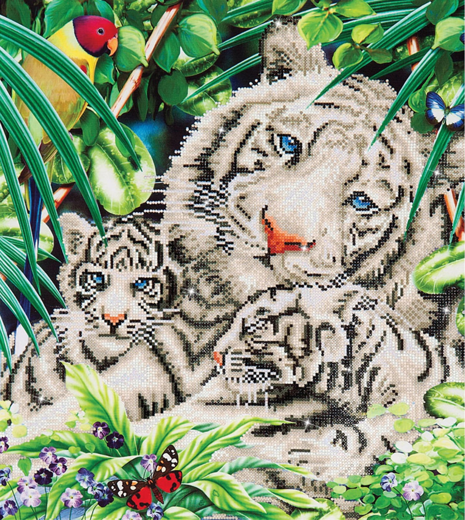 Diamond Dotz White Tiger & Cubs Animal Diamond Painting Kits for Adults - Diamond Art Kits a Relaxing Creative Craft Kit with Dotz Gems  20.5"x20.5"