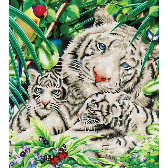 Diamond Dotz White Tiger & Cubs Animal Diamond Painting Kits for Adults - Diamond Art Kits a Relaxing Creative Craft Kit with Dotz Gems 20.5"x20.5"