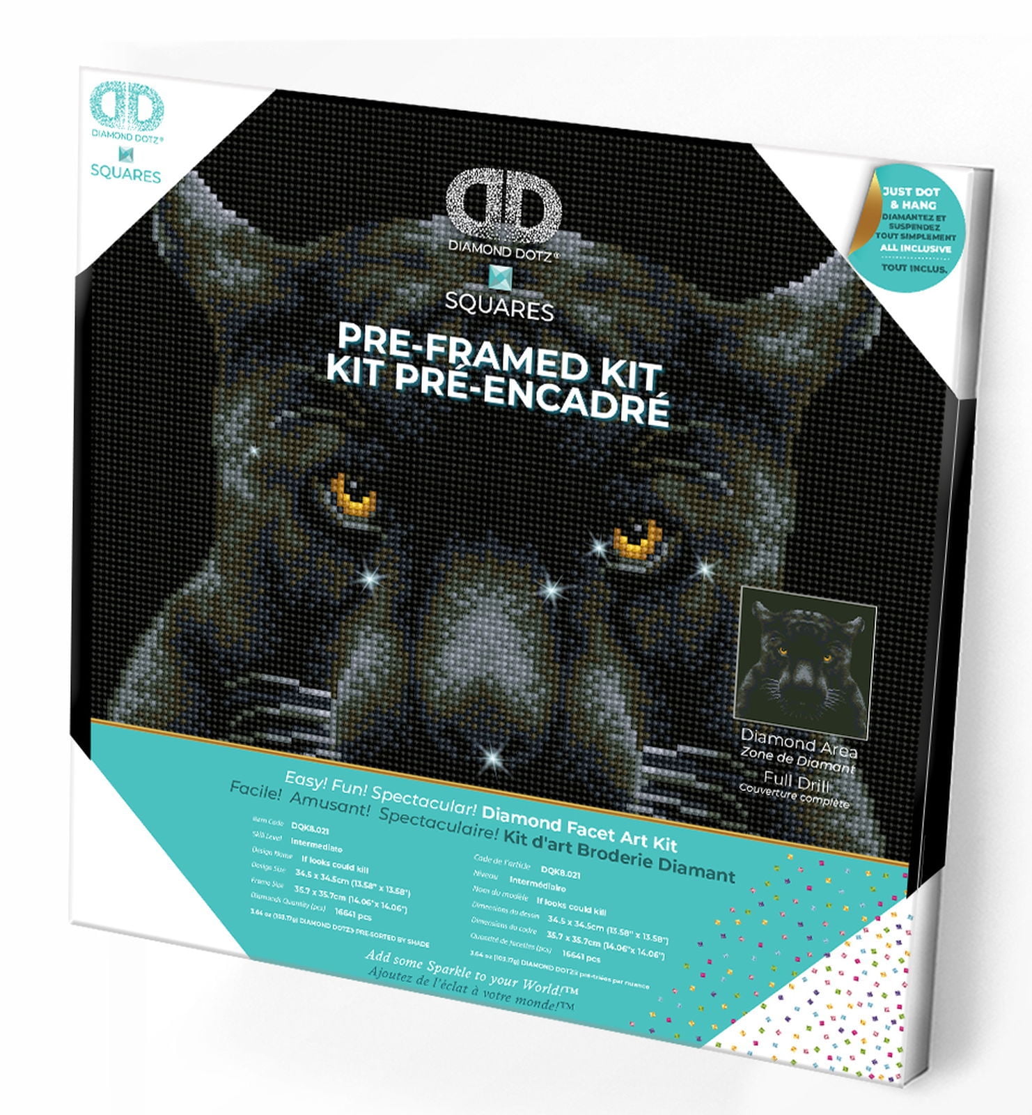 Diamond Dotz If looks could kill - Pre-Framed Kit Panther Diamond Painting Kits for Adults - Diamond Art Kits a Relaxing Creative Craft Kit with Dotz Gems 13.5"x13.5"