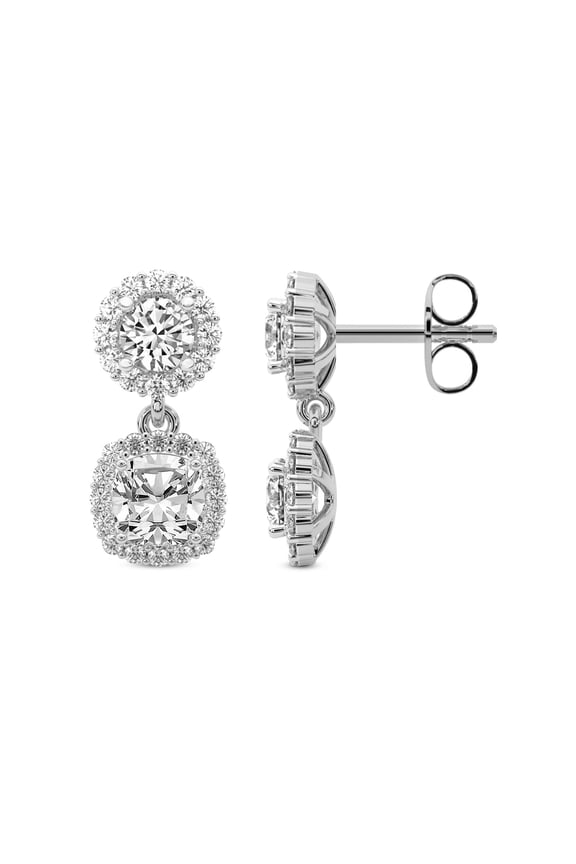 Diamond Double Halo Earring| 10 Ct IGI Certified Cushion Shape Lab Grown Diamond Dangle | 18K White Gold | Sasha Double Halo Lab Diamond Earring| FG-VS1-VS2 Quality | Friendly Diamonds