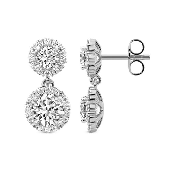 Diamond Double Halo Earring | 6 Ct IGI Certified Round Shape Lab Grown Diamond Dangle | 14K White Gold | Sasha Double Halo Lab Diamond Earring | Prong Setting | FG-VS1-VS2 Quality | Friendly Diamonds