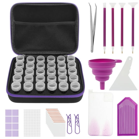 Diamond Drawing Storage Containers 30 Slots Large Capacity Diamond Drawing Accessories Organizer with Funnel Tray Portable for Art Craft