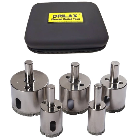 DRILAX Diamond Tile Hole Saw Drill Bit Set, 5-Piece, for Ceramic Glass Granite Quartz, Insert Guide, 3/4, 1, 1-1/4, 1-1/2, 1-3/4 Inch