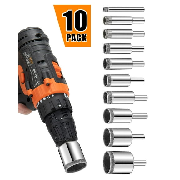 Diamond Drill Bits Set, 10 Pcs Hollow Core Drill Bit Set for Ceramic, Glass, Porcelain Tile Diamond Hole Saw Tile Set Glass Drill Bit