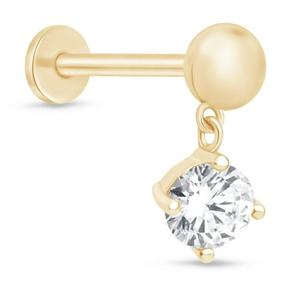 Diamond Drop Dangle Earring for Women in 14k Solid Gold Flat Back Earring Threaded Tragus Helix Cartilage Upper Ear Earring Piercing Jewelry