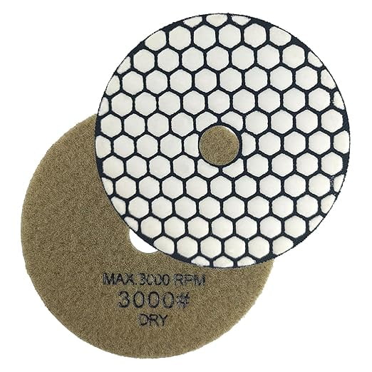 HXIN Diamond Dry Polishing Pads 4 Inch (100mm) - 3-Step Kit For Granite, Marble, Concrete, Tile, Ceramic, Hook & Loop Backing
