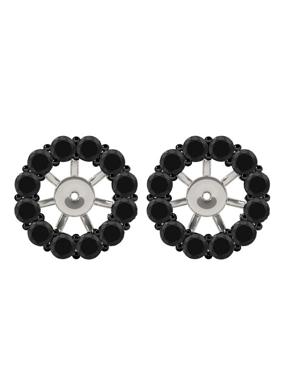 Diamond Earring Removable Jacket Stud For Women 0.75 Carat Natural Brilliant Round 24 Stone Side Round Black Diamonds Stud Without Center Stone In 14K Solid Rose White Yellow Gold